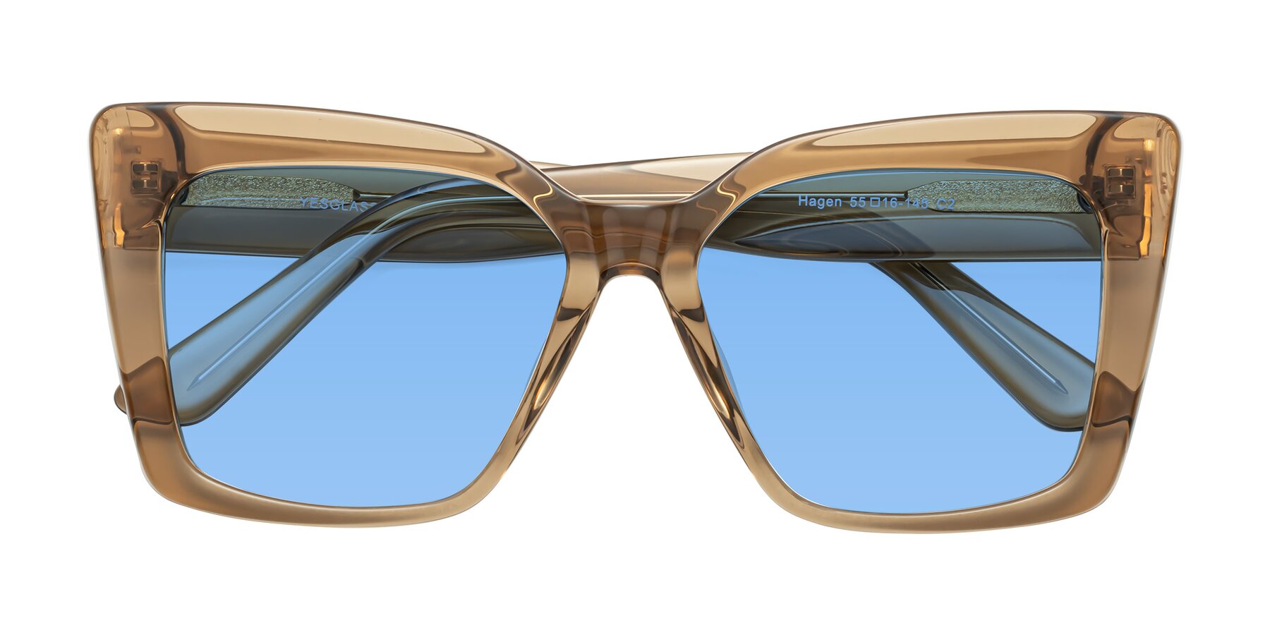 Folded Front of Hagen in Translucent Brown with Medium Blue Tinted Lenses