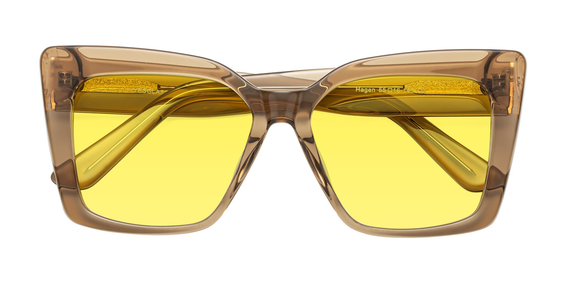 Folded Front of Hagen in Translucent Brown with Medium Yellow Tinted Lenses