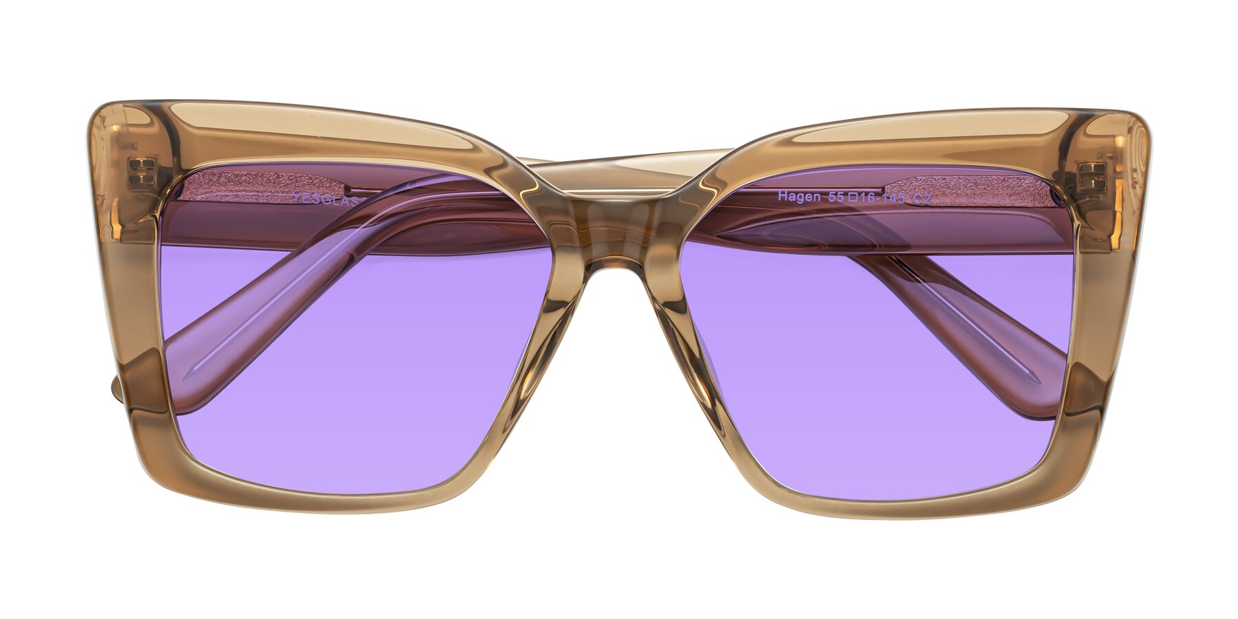 Folded Front of Hagen in Translucent Brown with Medium Purple Tinted Lenses