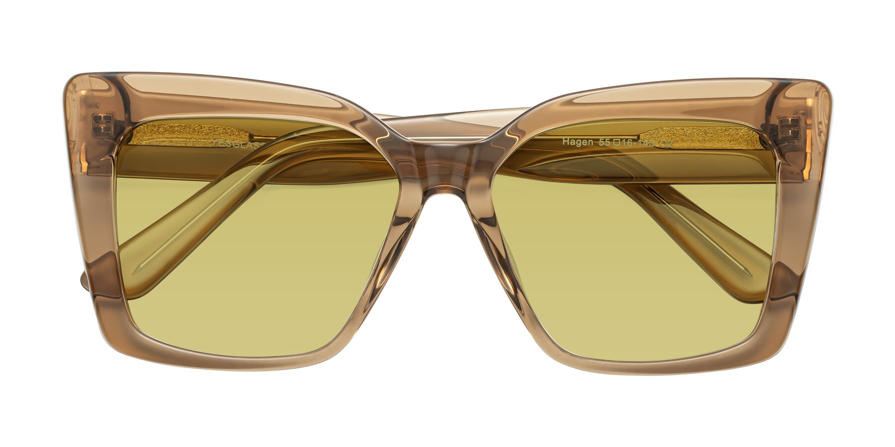 Folded Front of Hagen in Translucent Brown with Medium Champagne Tinted Lenses