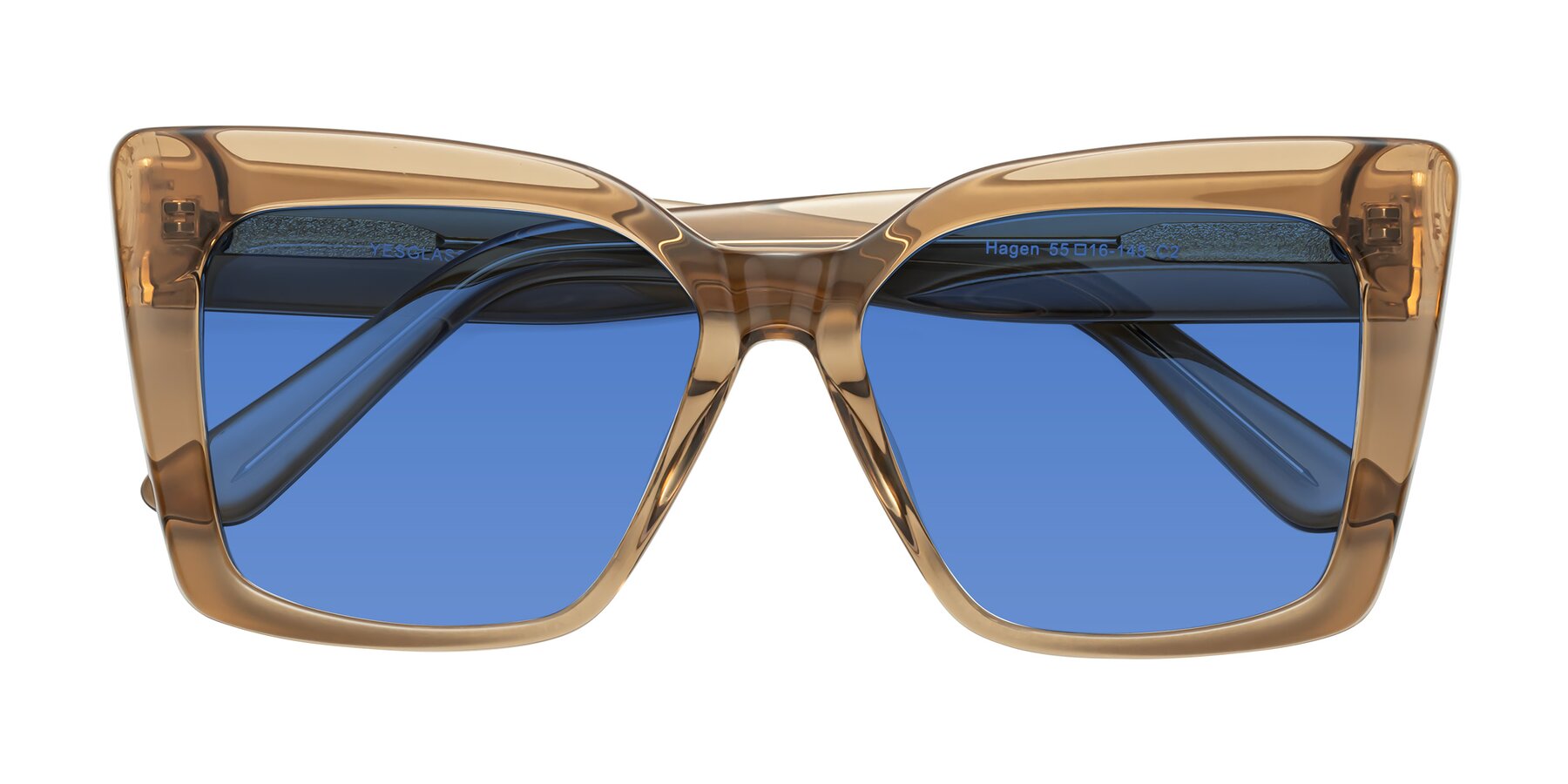 Folded Front of Hagen in Translucent Brown with Blue Tinted Lenses