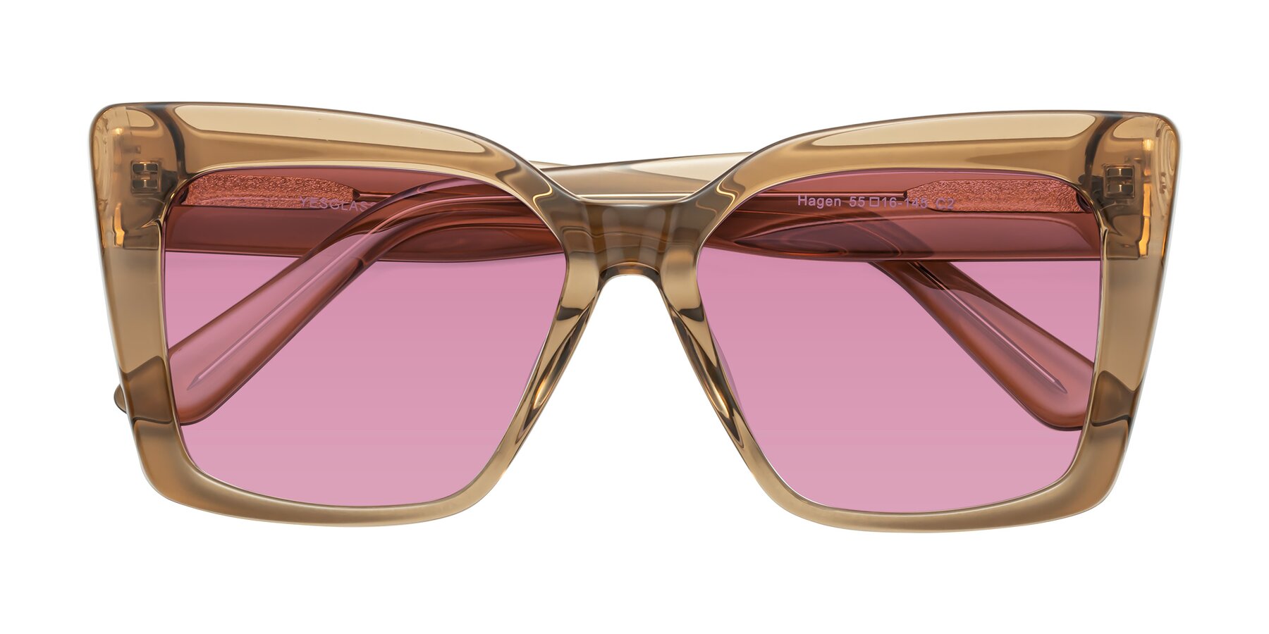 Folded Front of Hagen in Translucent Brown with Medium Wine Tinted Lenses