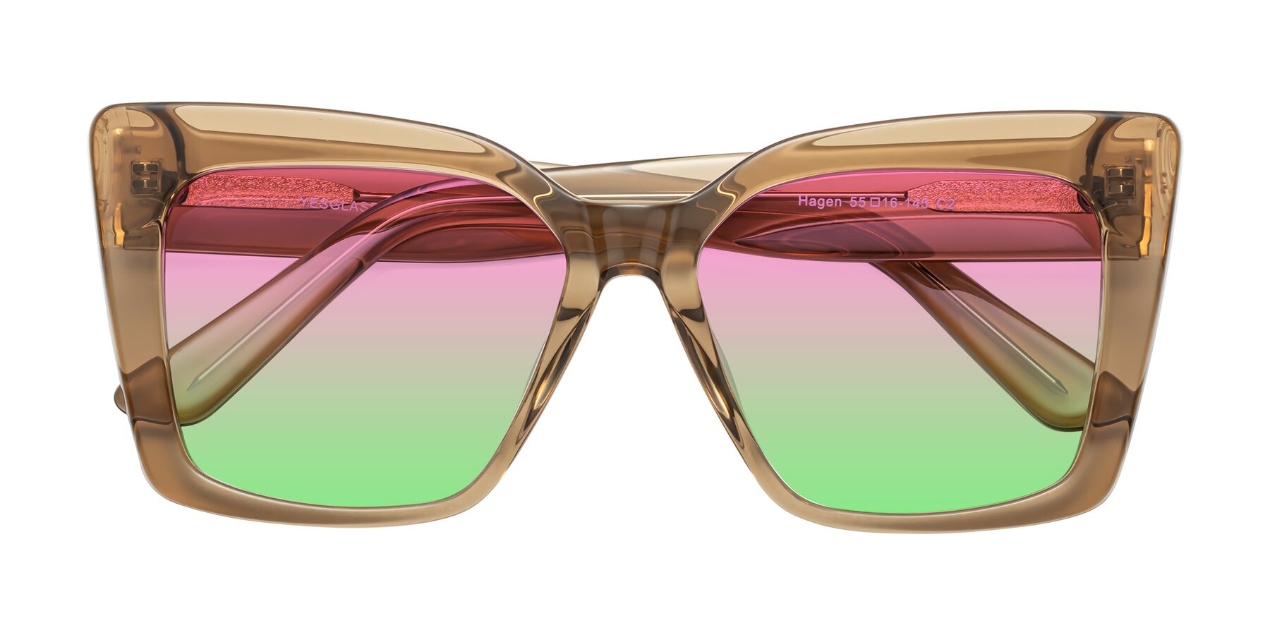 Folded Front of Hagen in Translucent Brown with Pink / Green Gradient Lenses