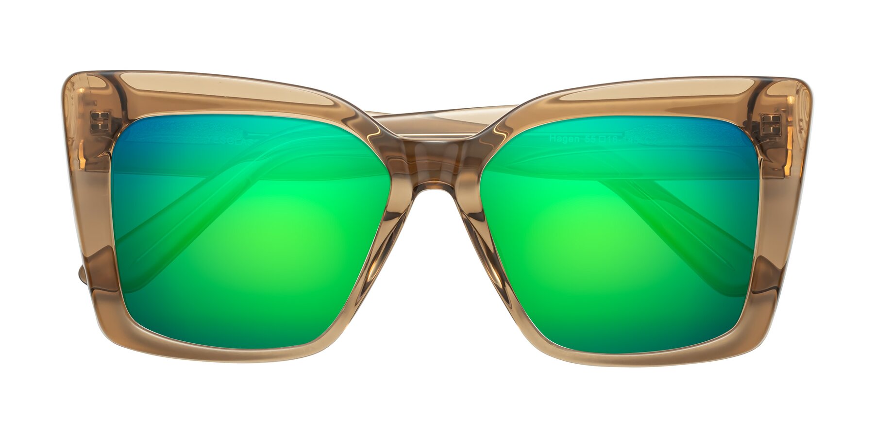 Folded Front of Hagen in Translucent Brown with Green Mirrored Lenses