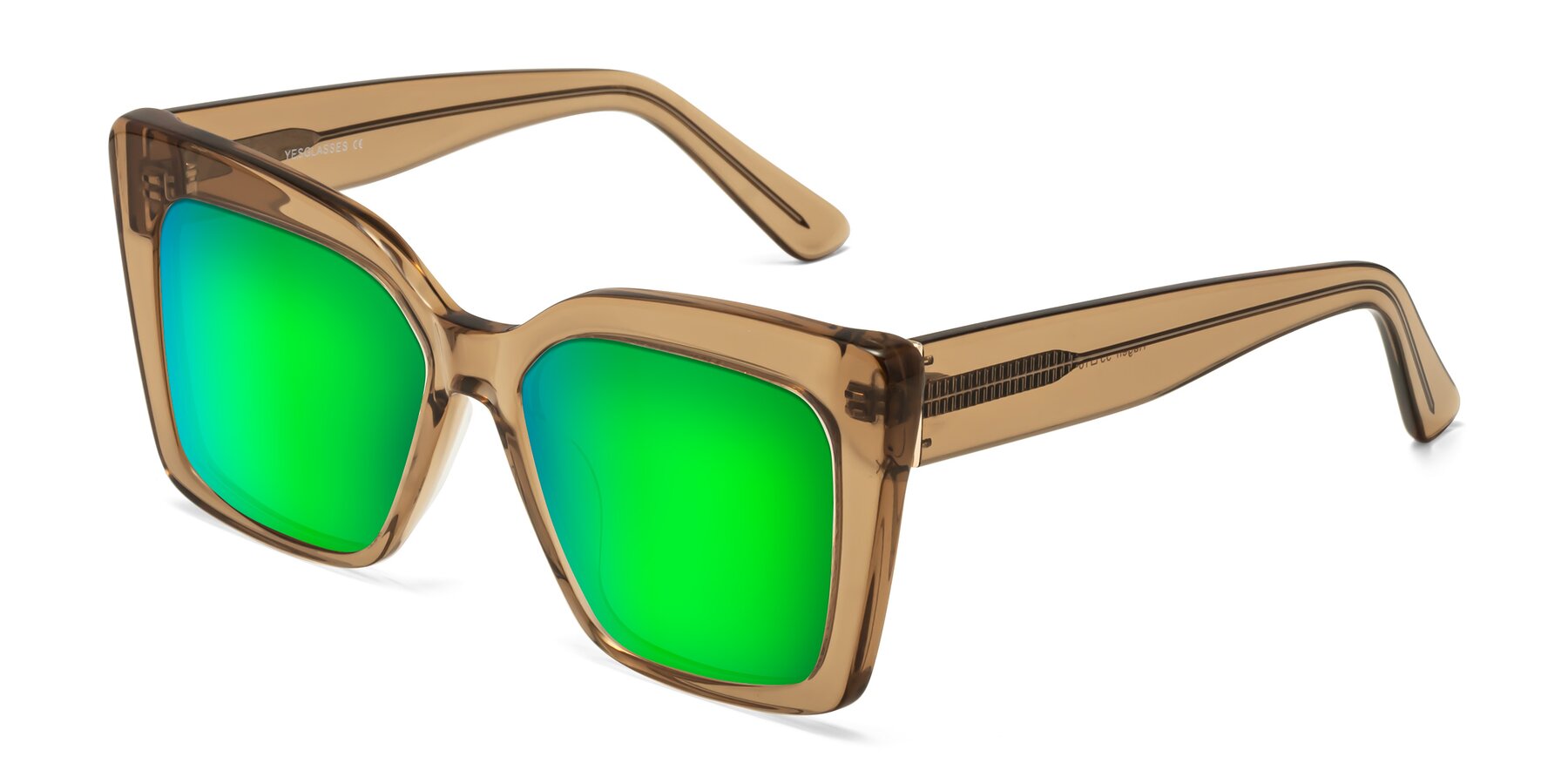 Angle of Hagen in Translucent Brown with Green Mirrored Lenses