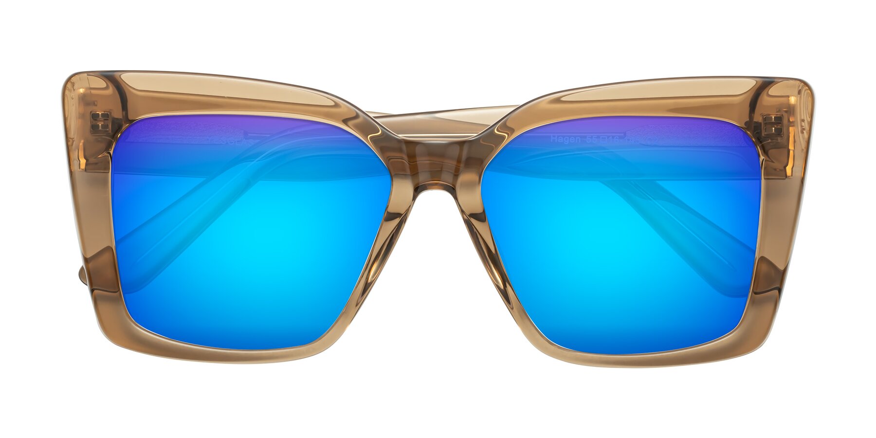 Folded Front of Hagen in Translucent Brown with Blue Mirrored Lenses
