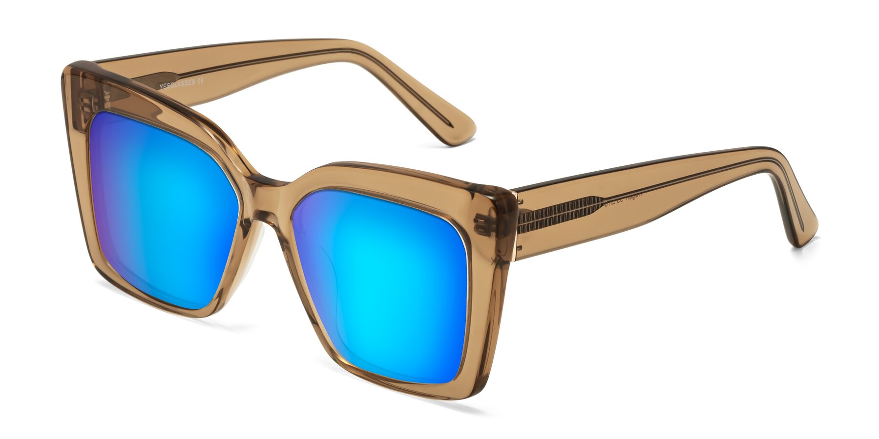 Angle of Hagen in Translucent Brown with Blue Mirrored Lenses