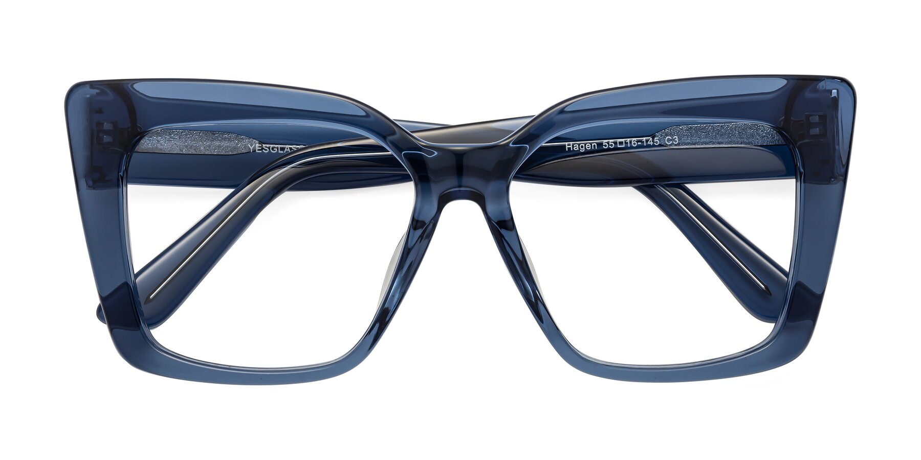 Folded Front of Hagen in Translucent Blue with Clear Blue Light Blocking Lenses