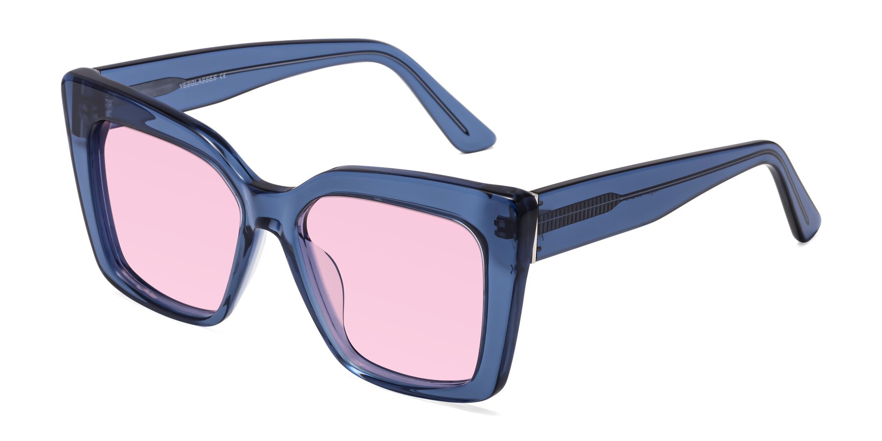 Angle of Hagen in Translucent Blue with Light Pink Tinted Lenses