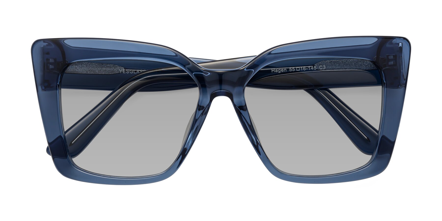 Folded Front of Hagen in Translucent Blue with Light Gray Tinted Lenses