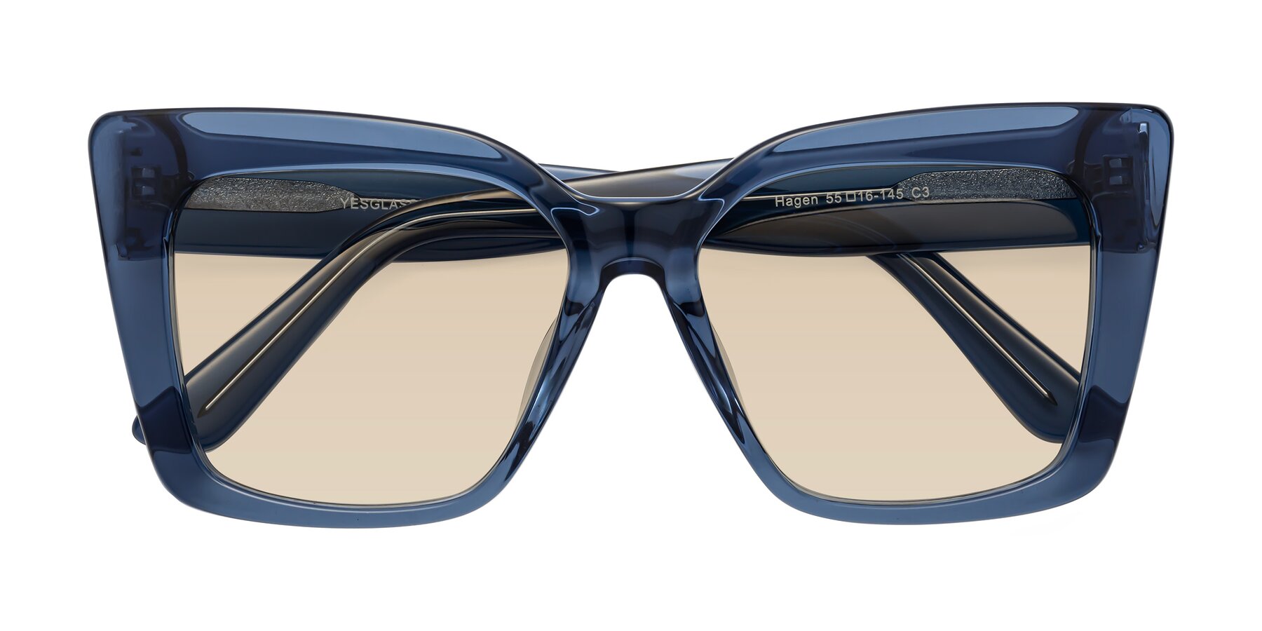 Folded Front of Hagen in Translucent Blue with Light Brown Tinted Lenses