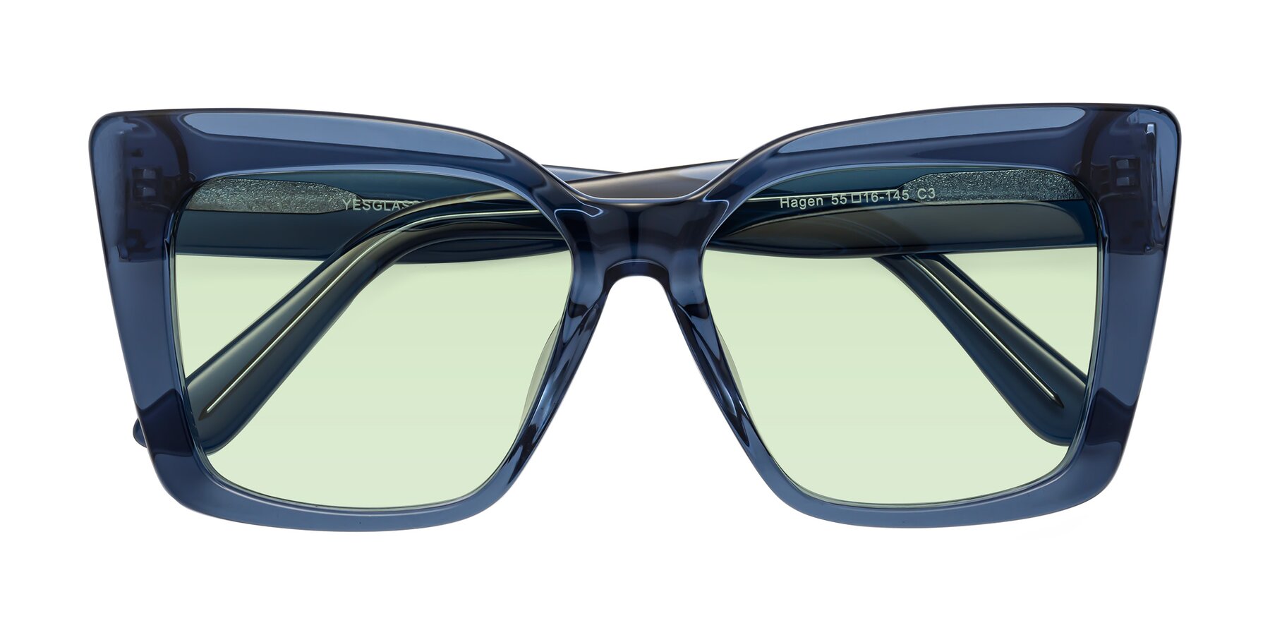 Folded Front of Hagen in Translucent Blue with Light Green Tinted Lenses