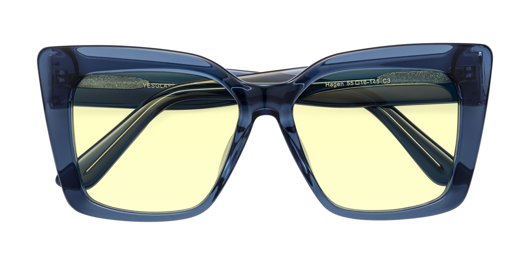 Folded Front of Hagen in Translucent Blue with Light Yellow Tinted Lenses