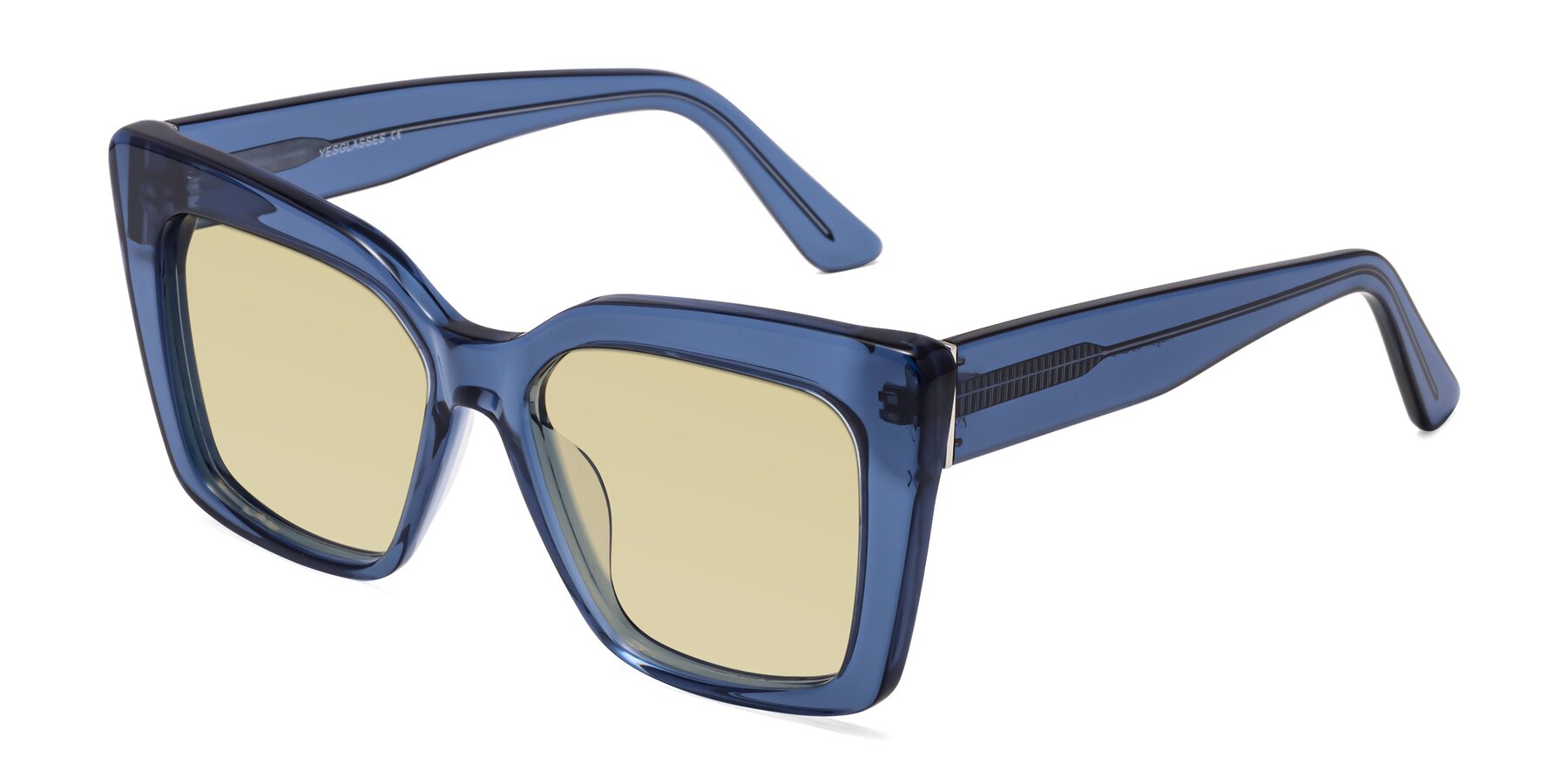 Angle of Hagen in Translucent Blue with Light Champagne Tinted Lenses