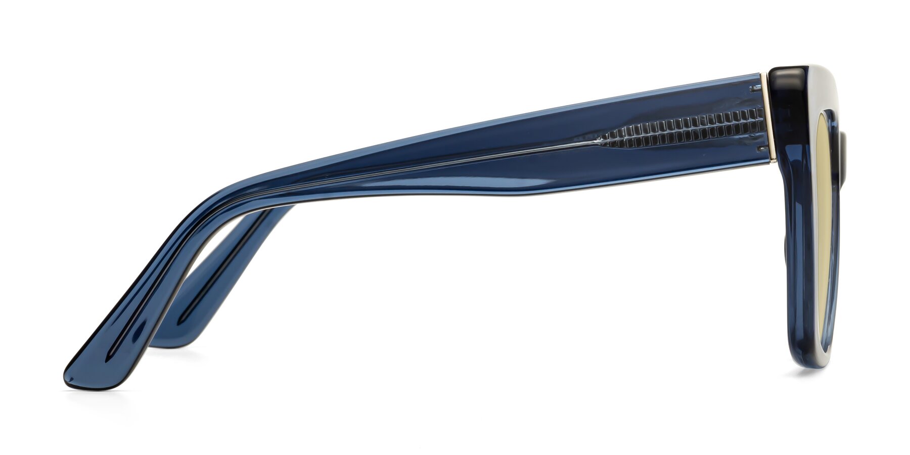 Side of Hagen in Translucent Blue with Light Champagne Tinted Lenses