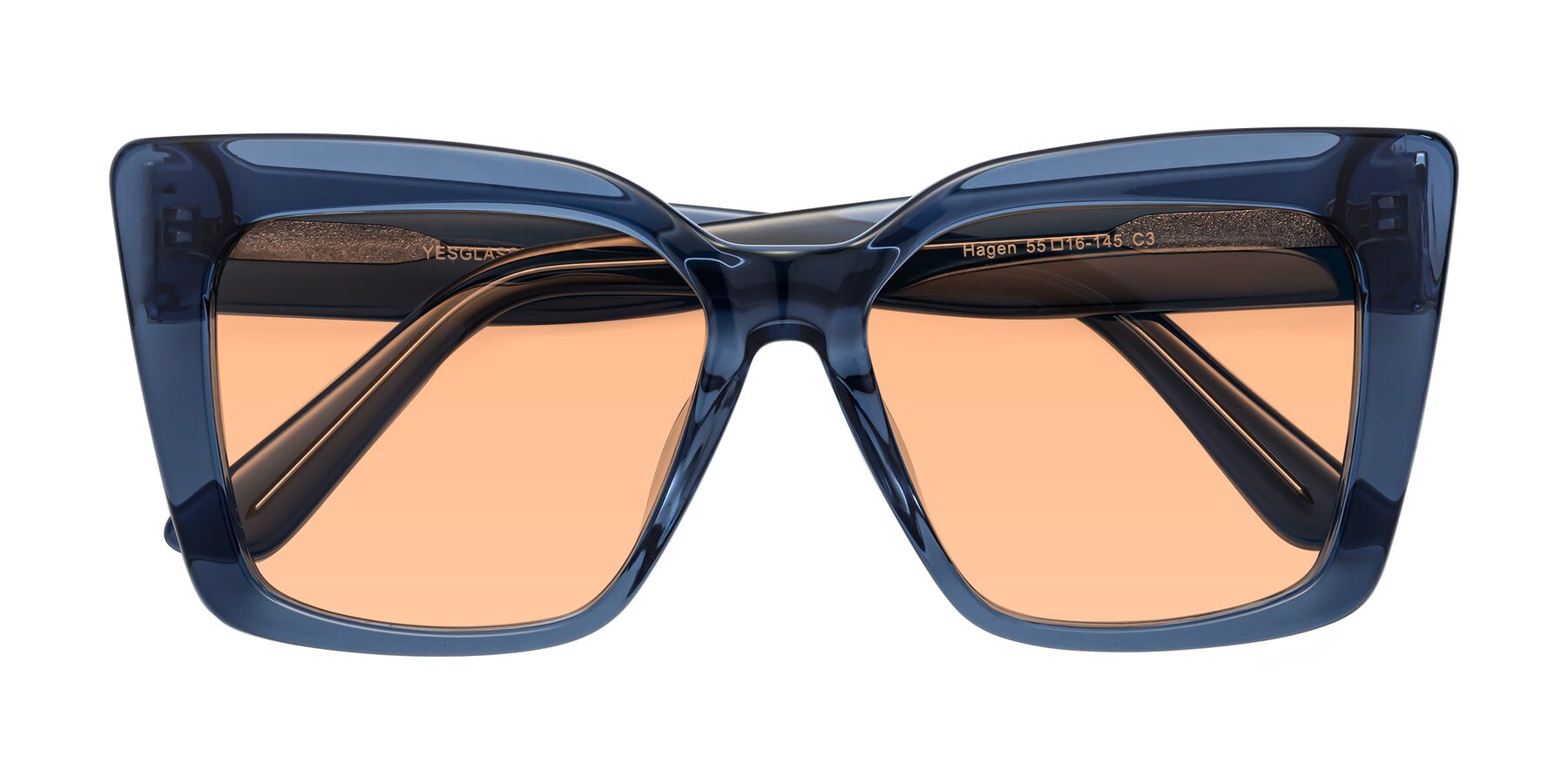 Folded Front of Hagen in Translucent Blue with Light Orange Tinted Lenses