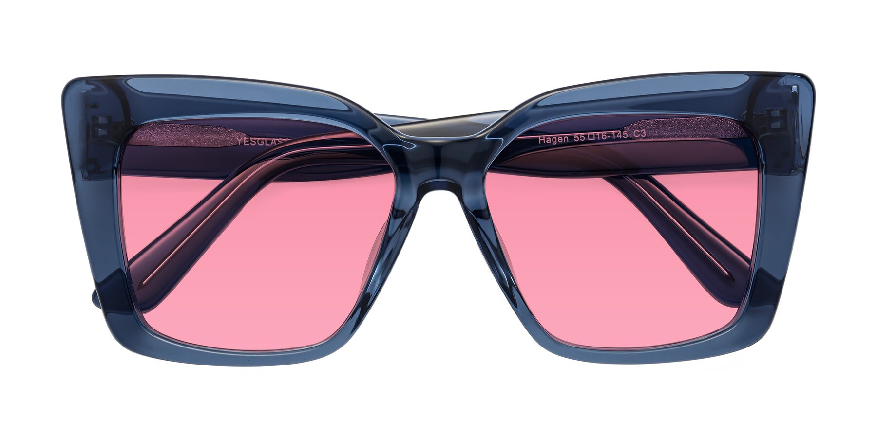 Folded Front of Hagen in Translucent Blue with Pink Tinted Lenses