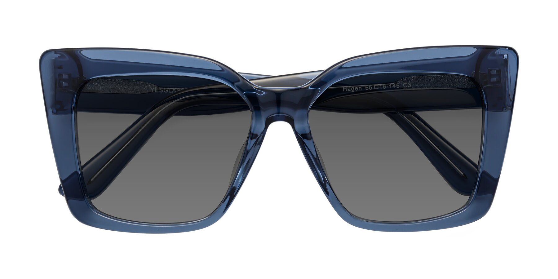 Folded Front of Hagen in Translucent Blue with Medium Gray Tinted Lenses