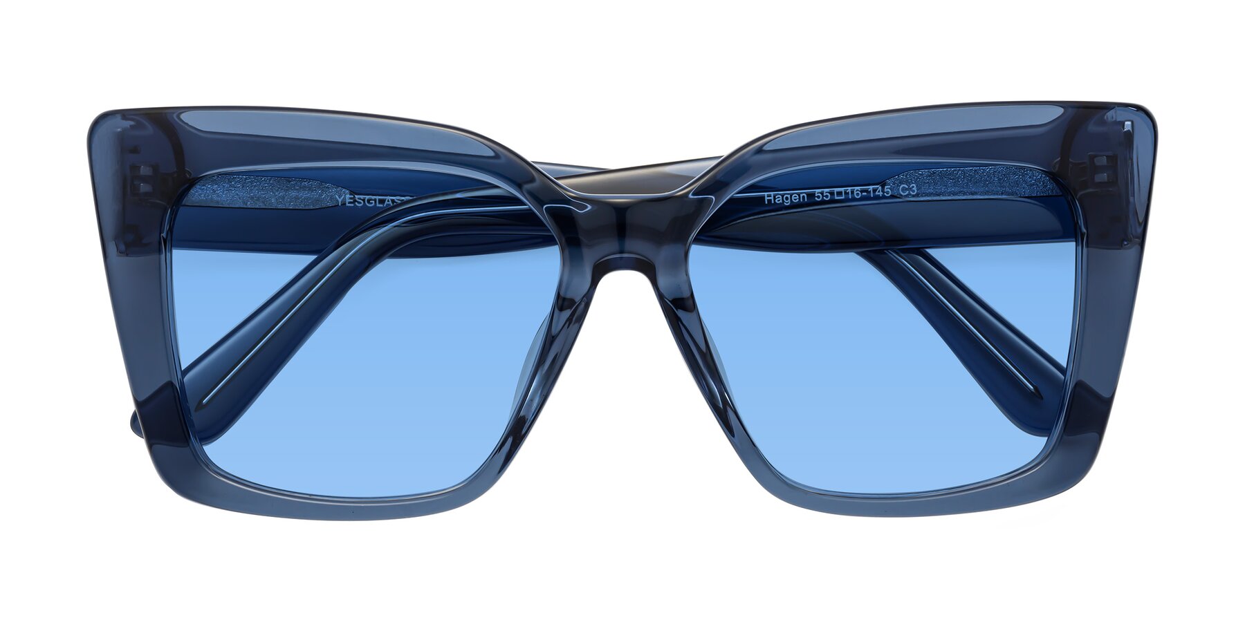 Folded Front of Hagen in Translucent Blue with Medium Blue Tinted Lenses