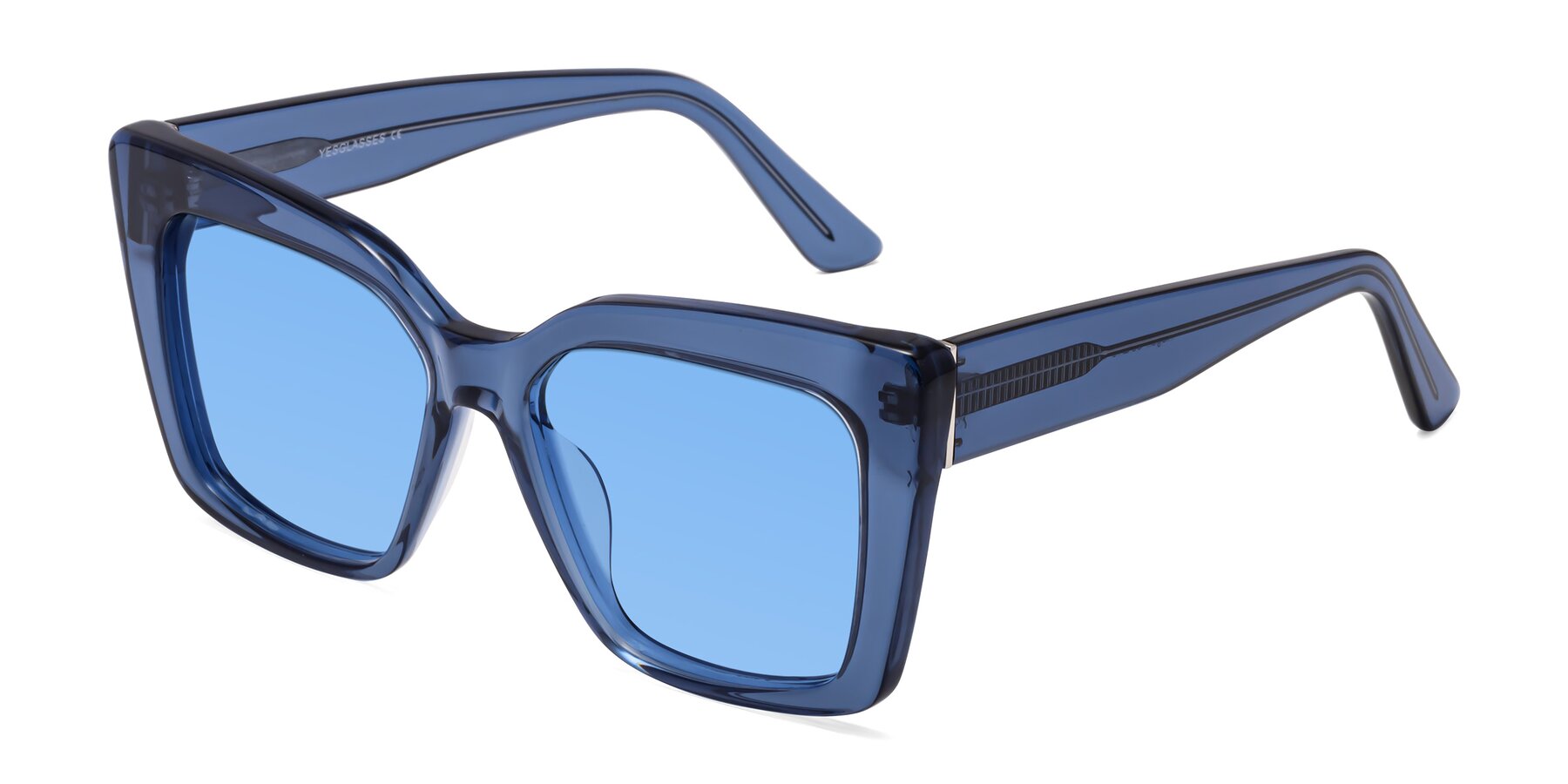 Angle of Hagen in Translucent Blue with Medium Blue Tinted Lenses