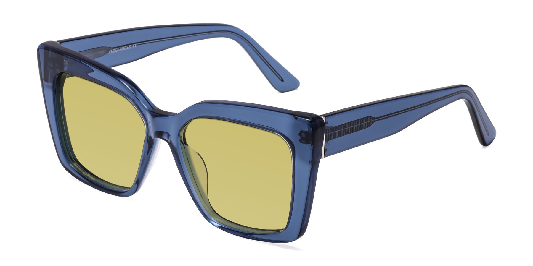 Angle of Hagen in Translucent Blue with Medium Champagne Tinted Lenses