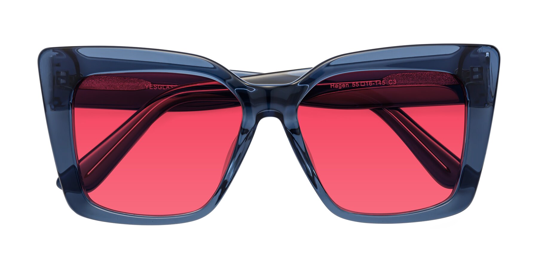 Folded Front of Hagen in Translucent Blue with Red Tinted Lenses