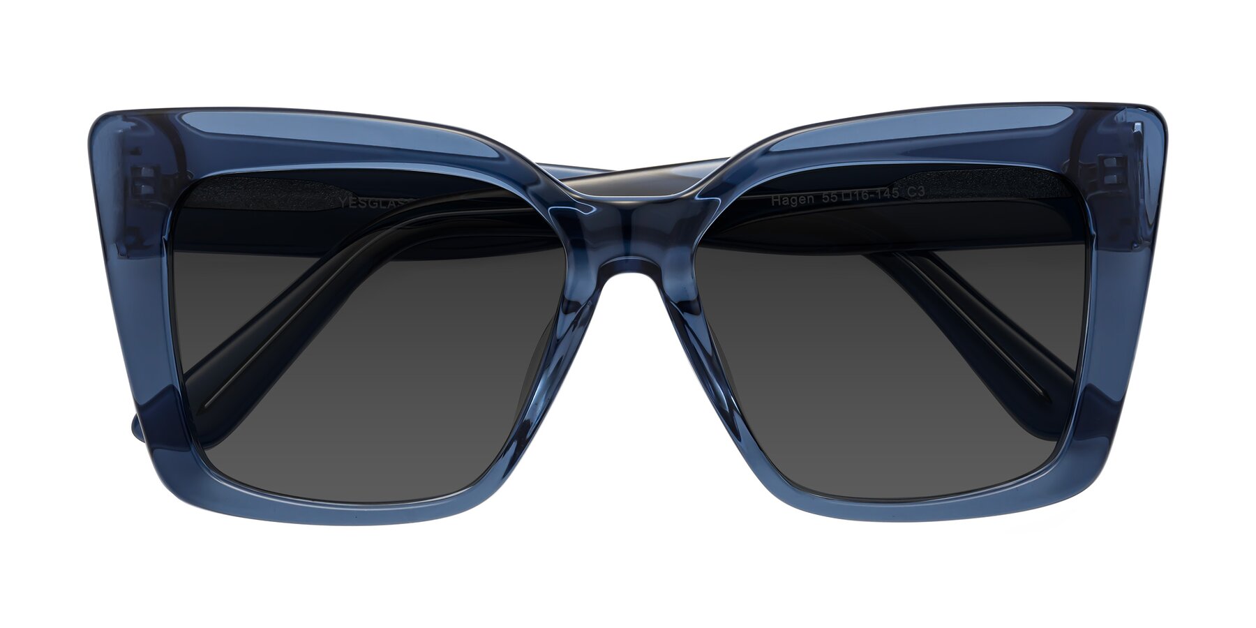 Folded Front of Hagen in Translucent Blue with Gray Tinted Lenses