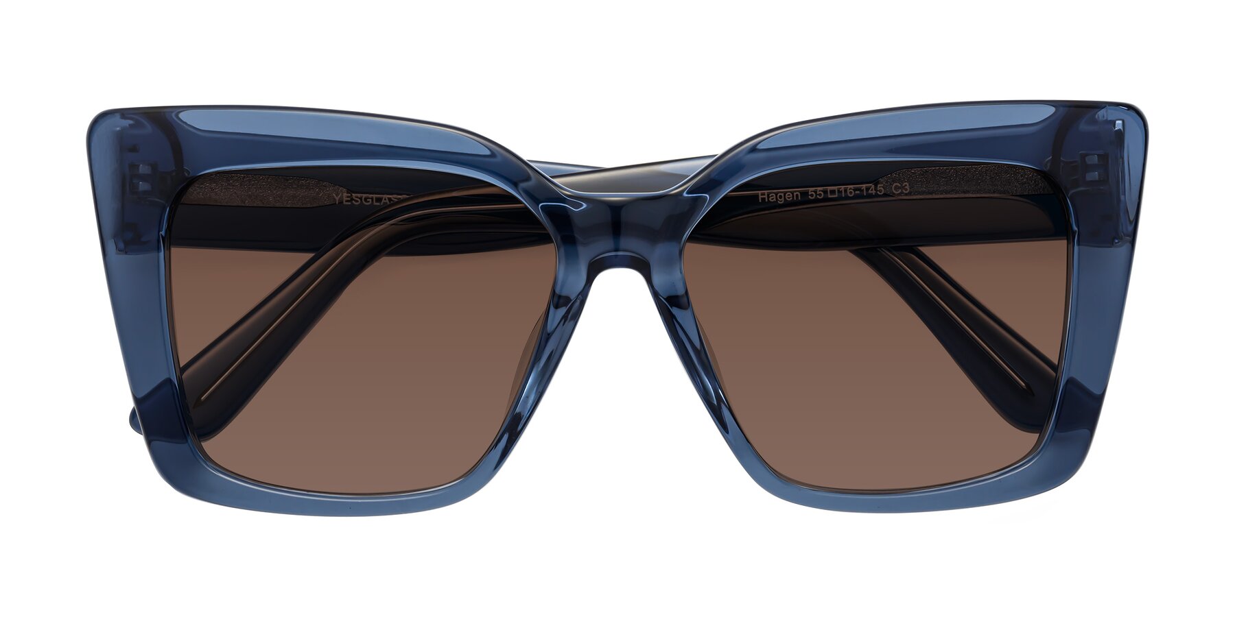 Folded Front of Hagen in Translucent Blue with Brown Tinted Lenses