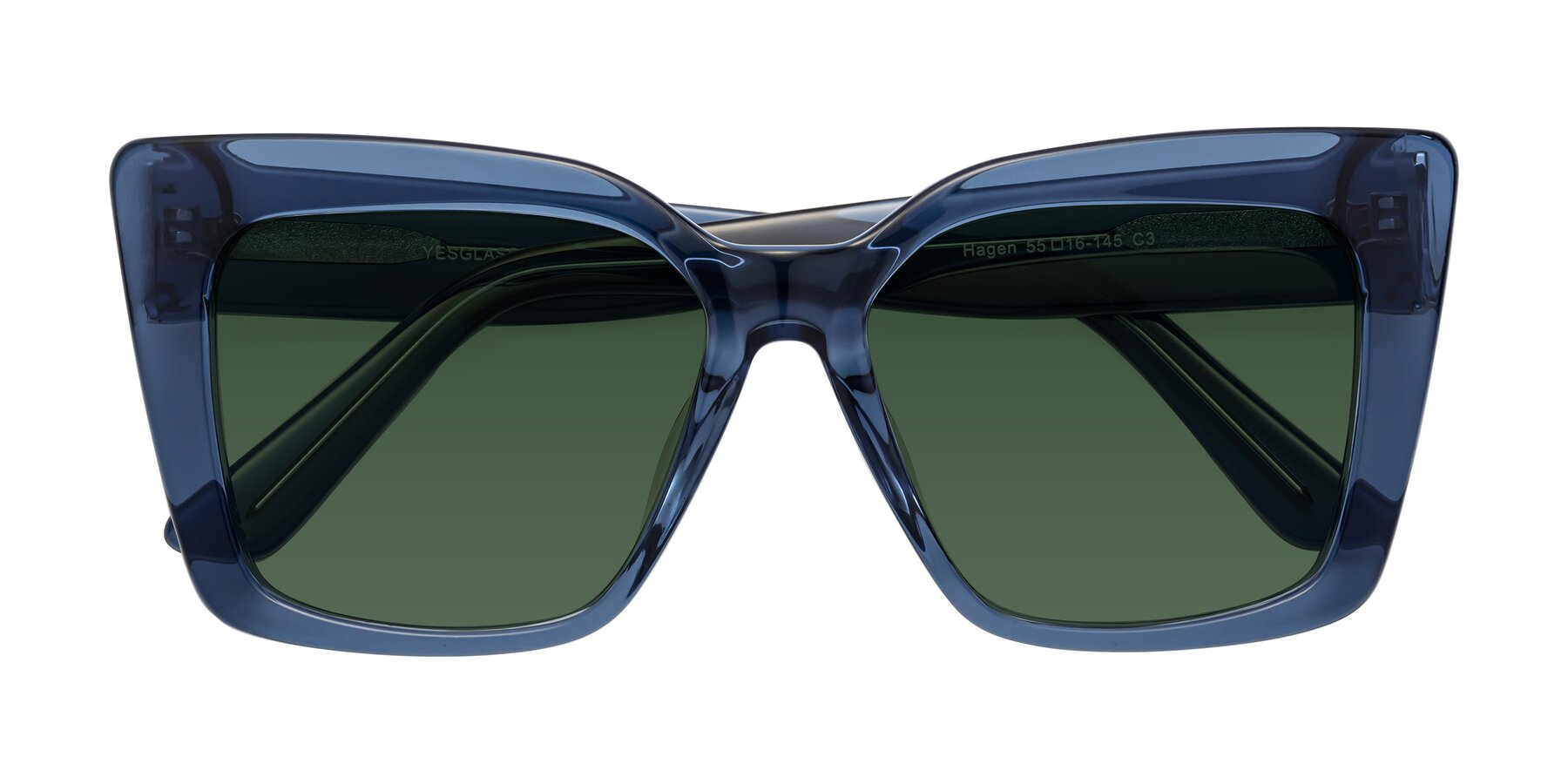 Folded Front of Hagen in Translucent Blue with Green Tinted Lenses
