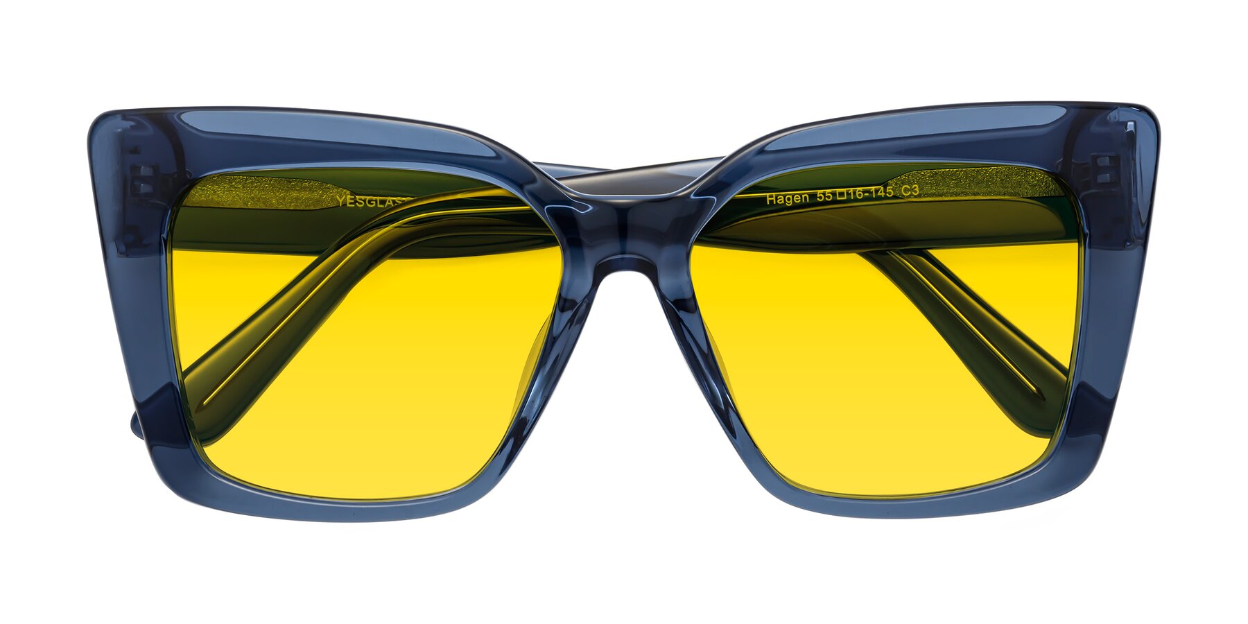 Folded Front of Hagen in Translucent Blue with Yellow Tinted Lenses