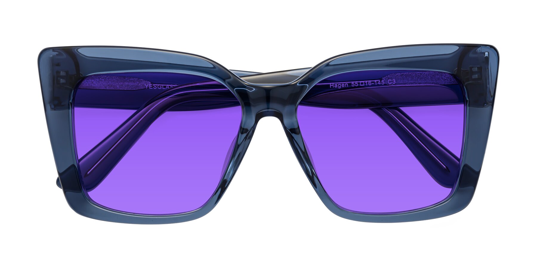 Folded Front of Hagen in Translucent Blue with Purple Tinted Lenses