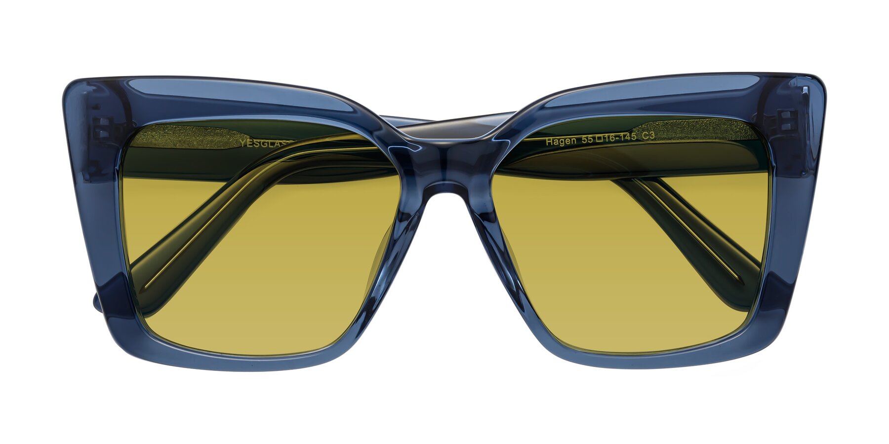 Folded Front of Hagen in Translucent Blue with Champagne Tinted Lenses