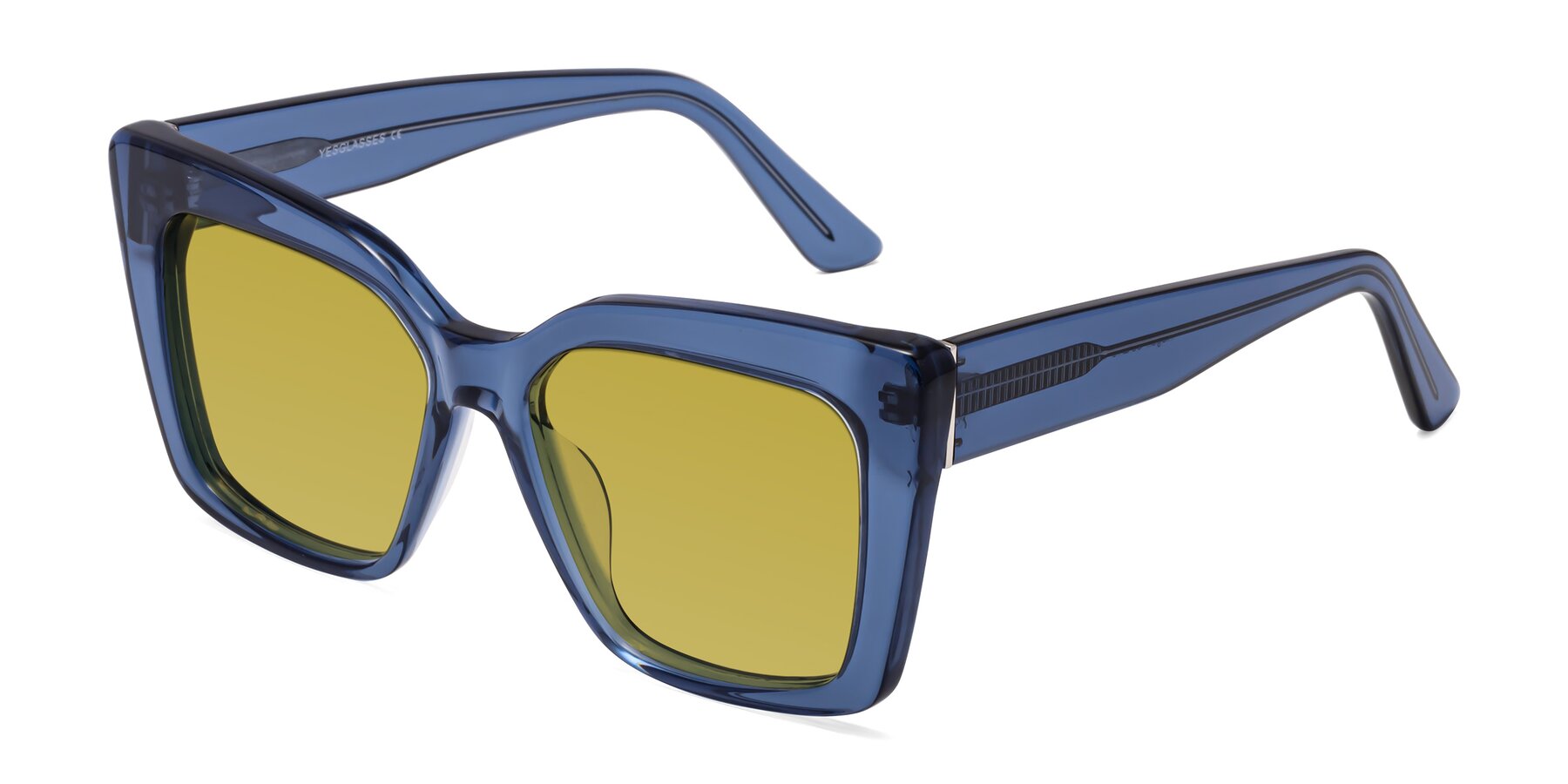 Angle of Hagen in Translucent Blue with Champagne Tinted Lenses