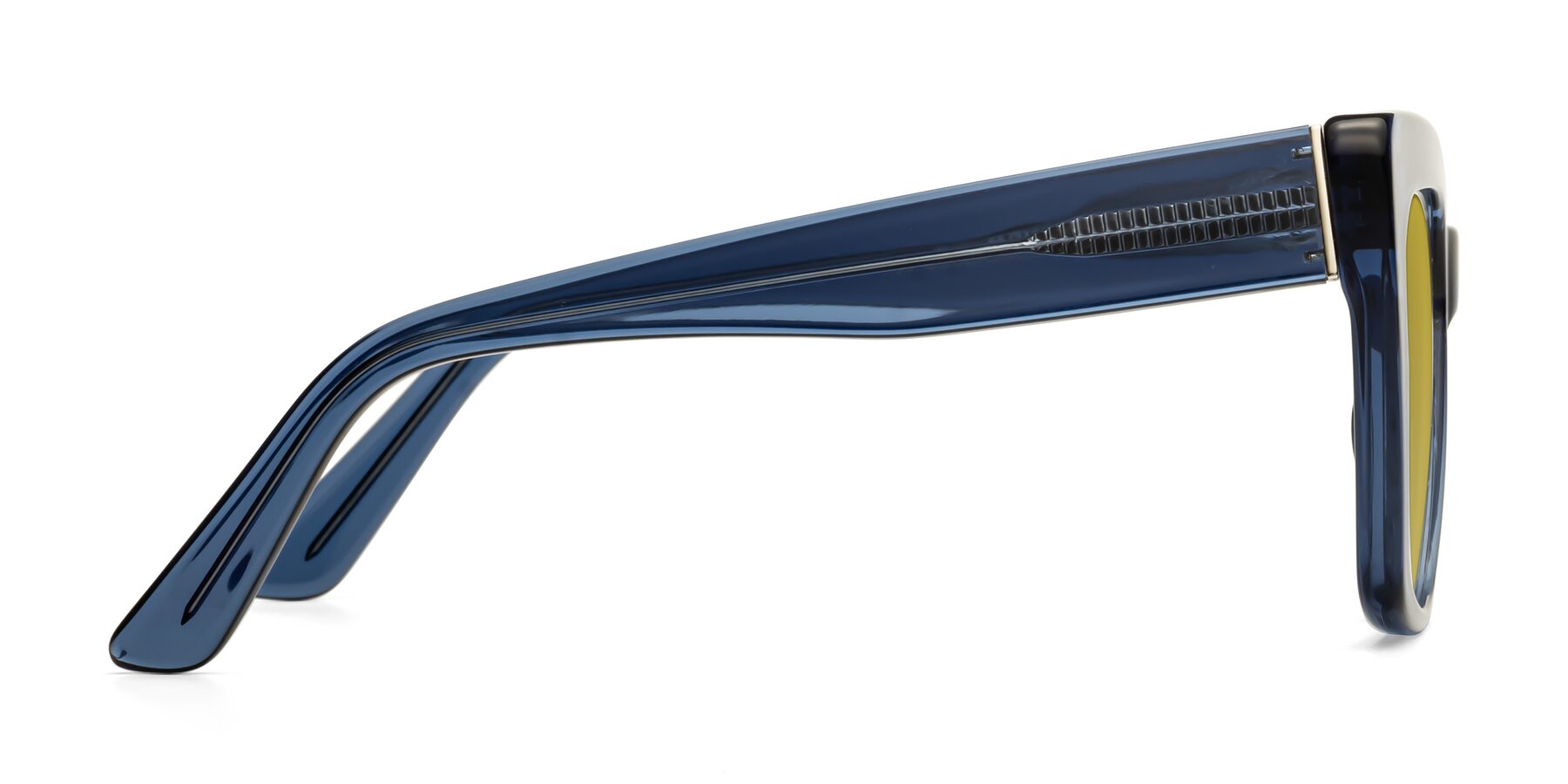 Side of Hagen in Translucent Blue with Champagne Tinted Lenses