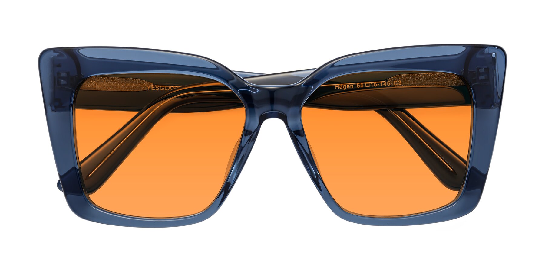 Folded Front of Hagen in Translucent Blue with Orange Tinted Lenses