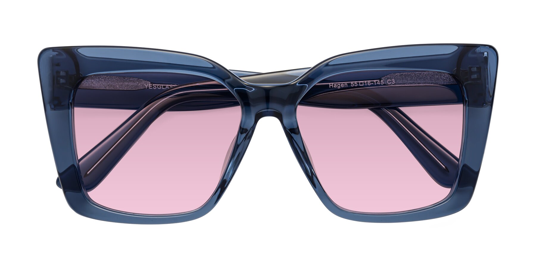 Folded Front of Hagen in Translucent Blue with Light Wine Tinted Lenses