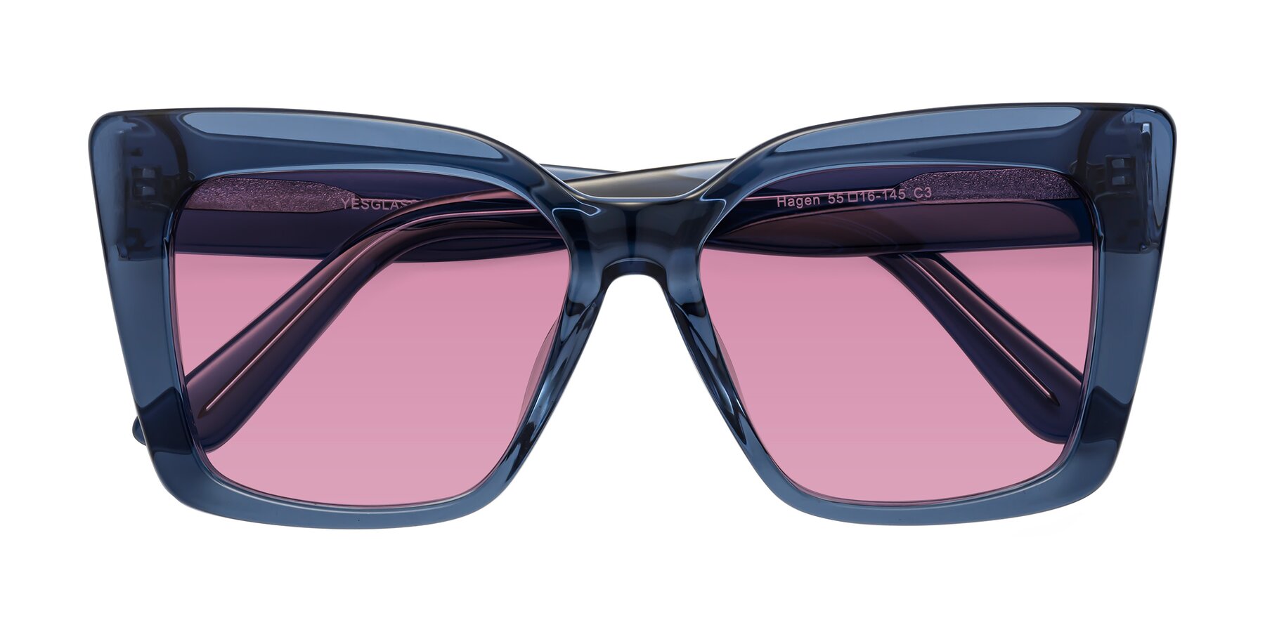 Folded Front of Hagen in Translucent Blue with Medium Wine Tinted Lenses