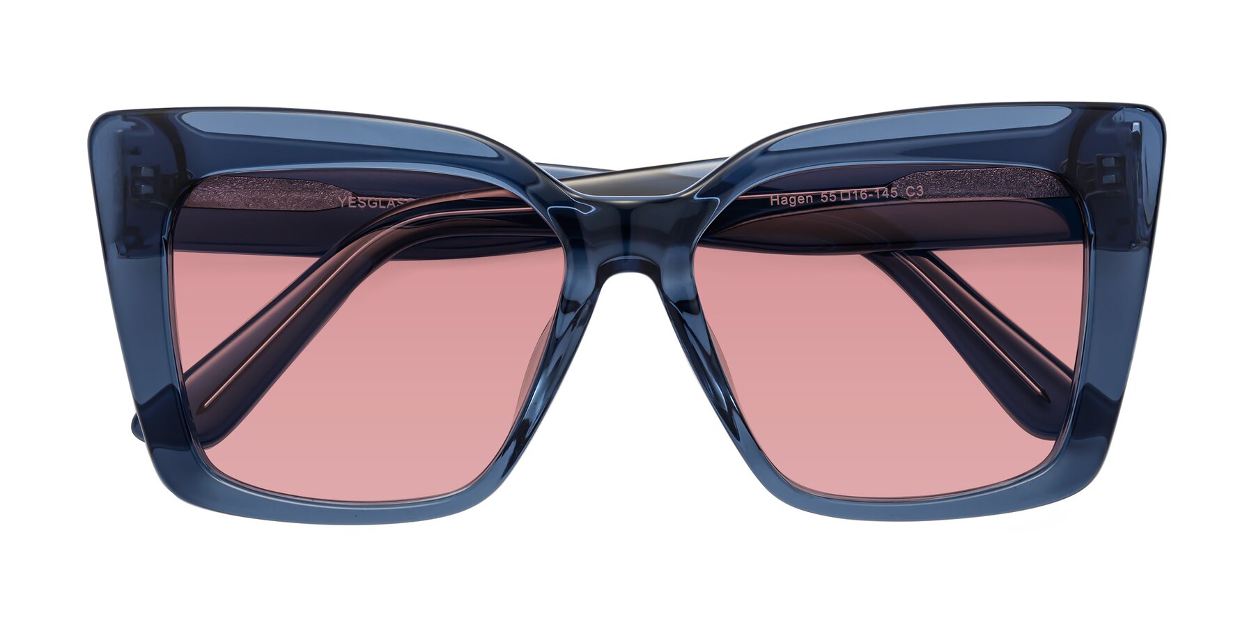 Folded Front of Hagen in Translucent Blue with Medium Garnet Tinted Lenses