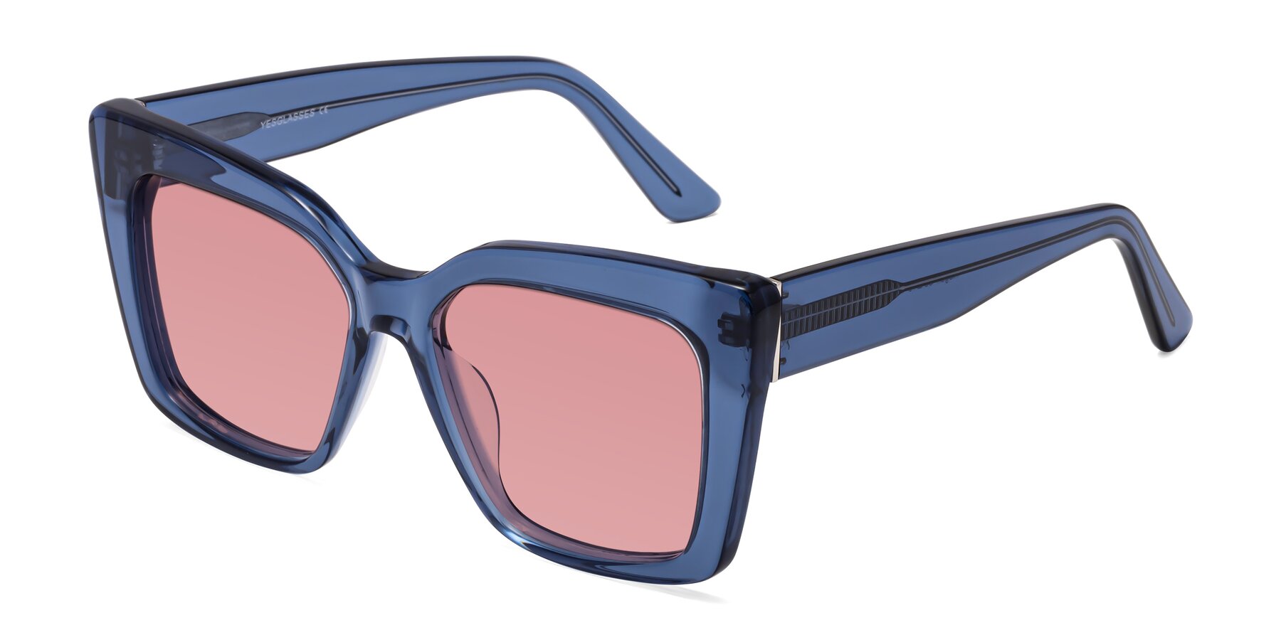 Angle of Hagen in Translucent Blue with Medium Garnet Tinted Lenses