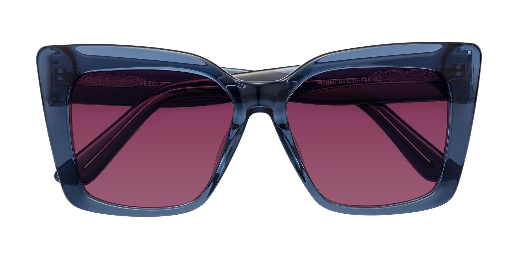 Folded Front of Hagen in Translucent Blue with Wine Tinted Lenses