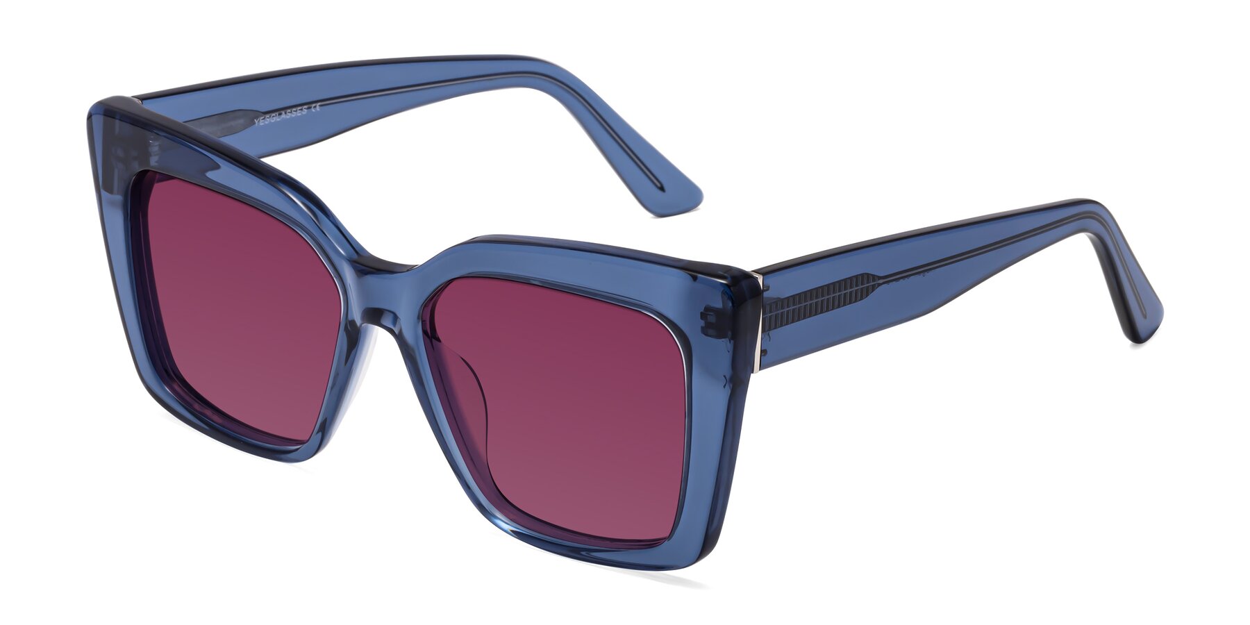 Angle of Hagen in Translucent Blue with Wine Tinted Lenses