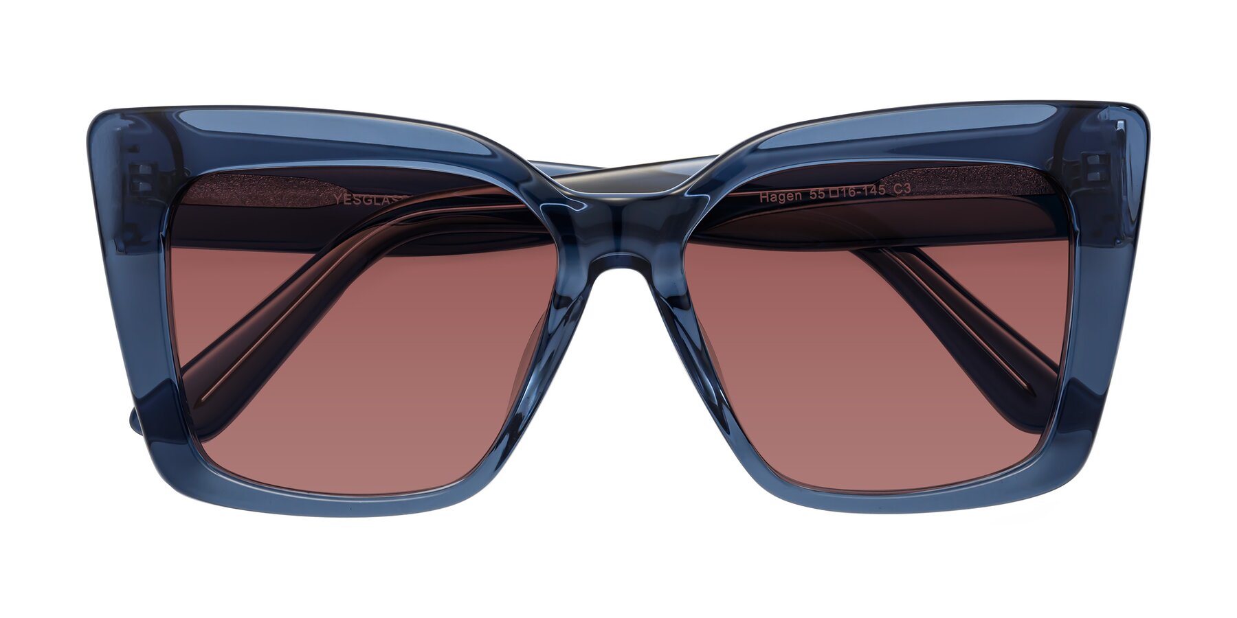 Folded Front of Hagen in Translucent Blue with Garnet Tinted Lenses