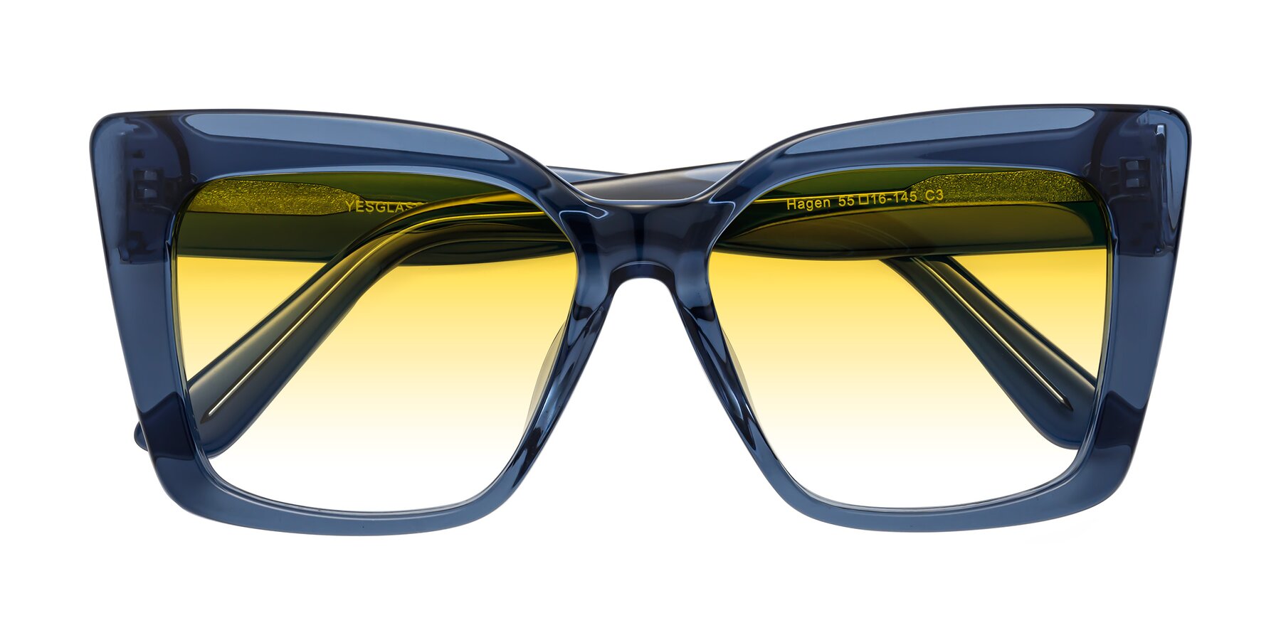 Folded Front of Hagen in Translucent Blue with Yellow Gradient Lenses