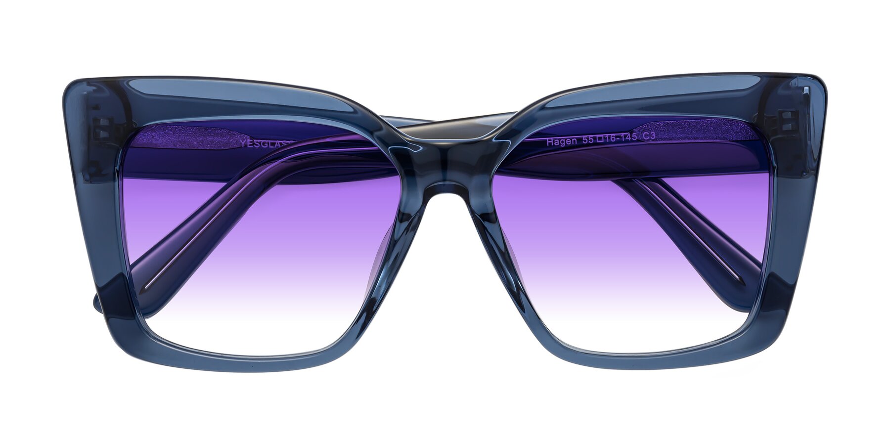 Folded Front of Hagen in Translucent Blue with Purple Gradient Lenses