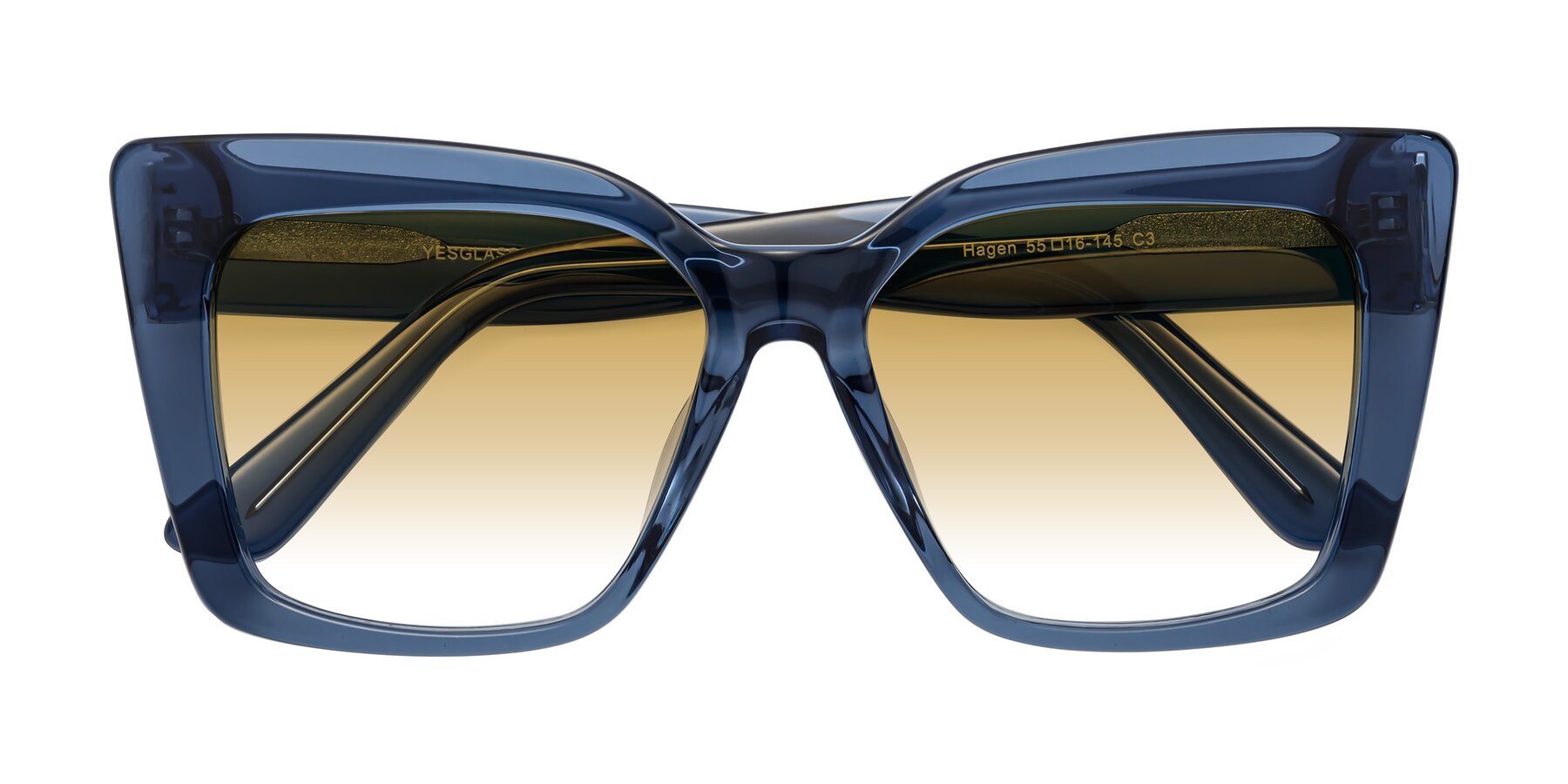 Folded Front of Hagen in Translucent Blue with Champagne Gradient Lenses