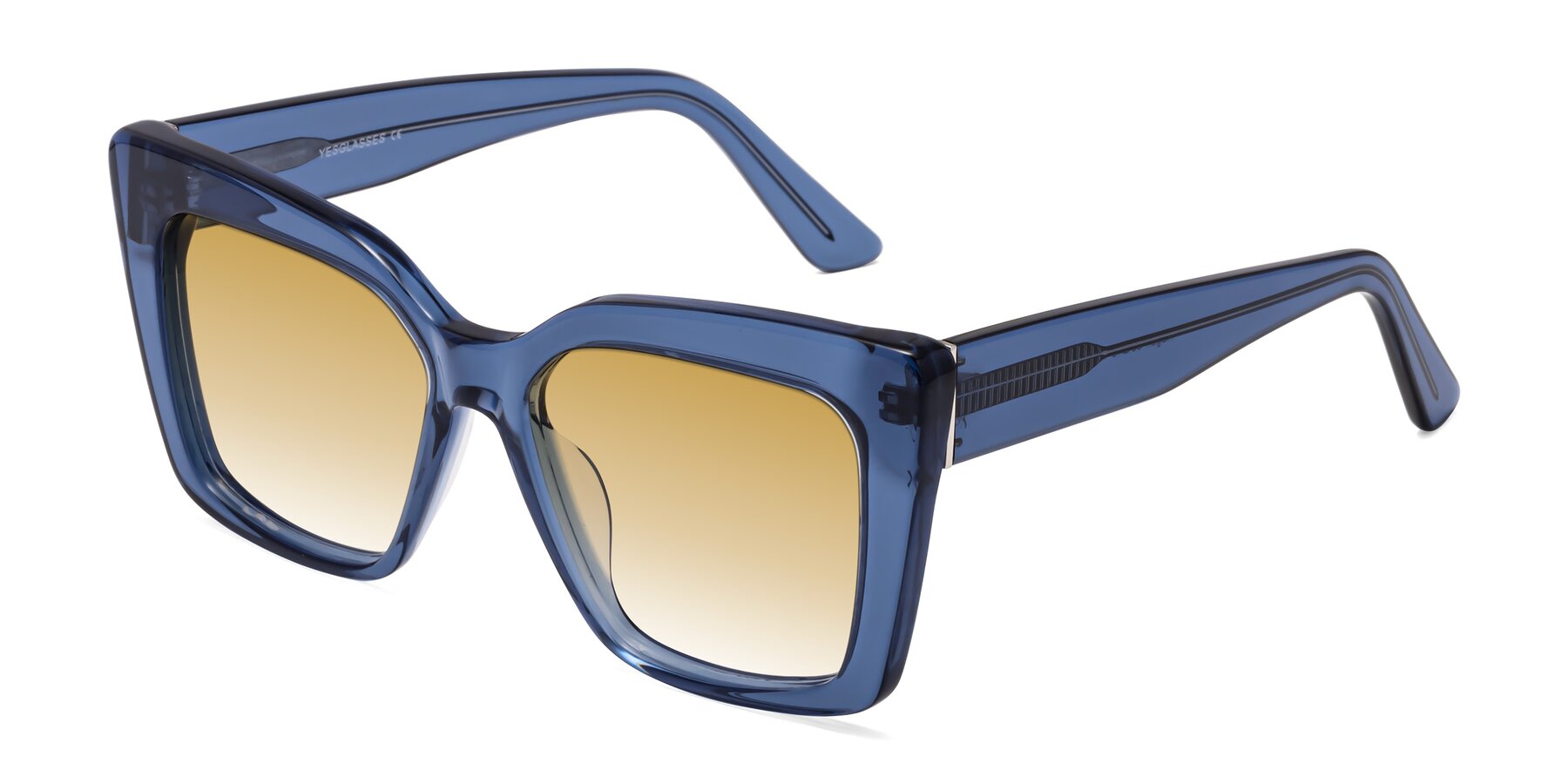 Angle of Hagen in Translucent Blue with Champagne Gradient Lenses