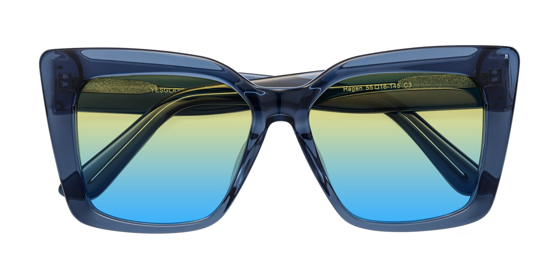 Folded Front of Hagen in Translucent Blue with Yellow / Blue Gradient Lenses