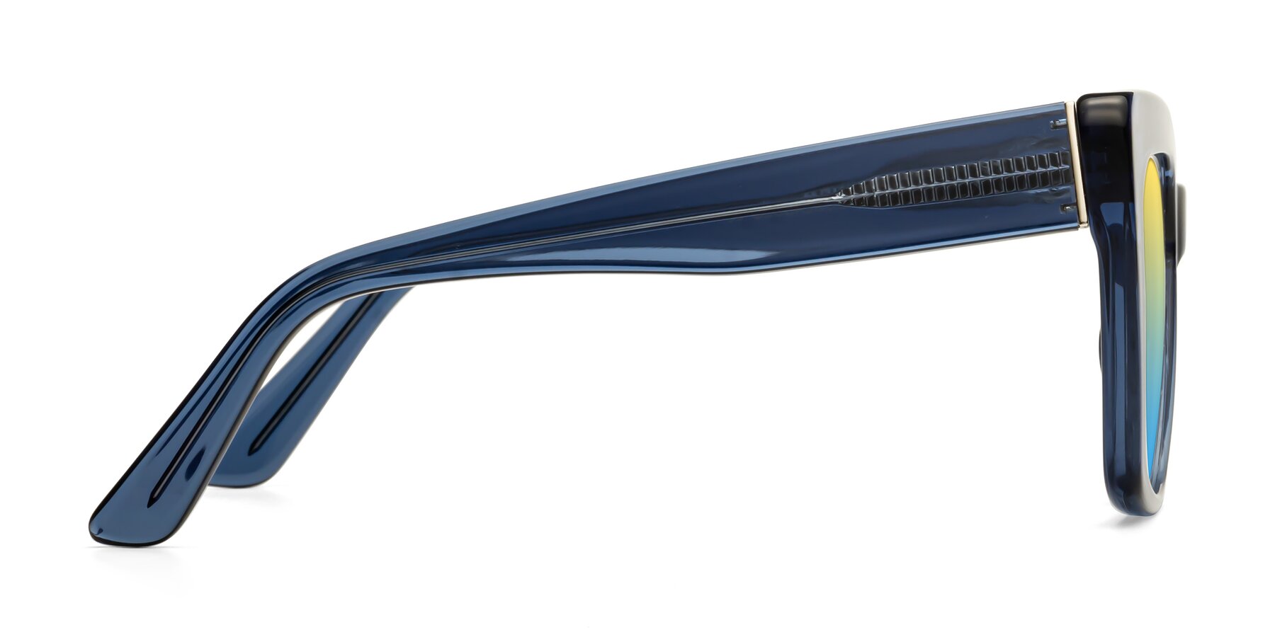 Side of Hagen in Translucent Blue with Yellow / Blue Gradient Lenses