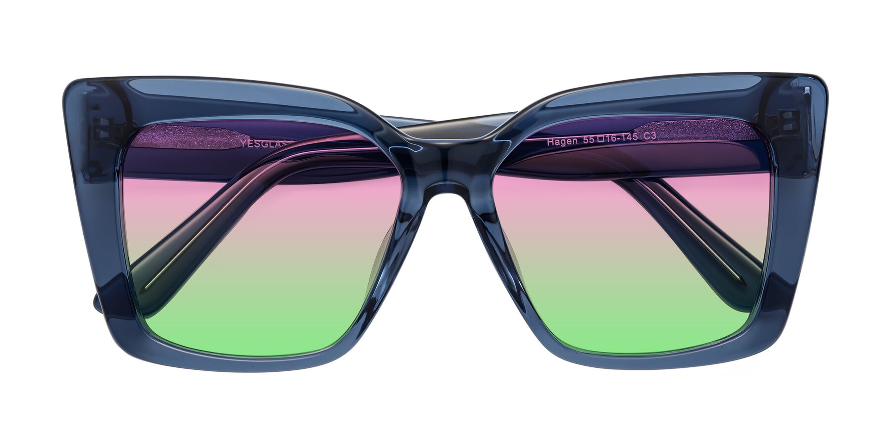 Folded Front of Hagen in Translucent Blue with Pink / Green Gradient Lenses