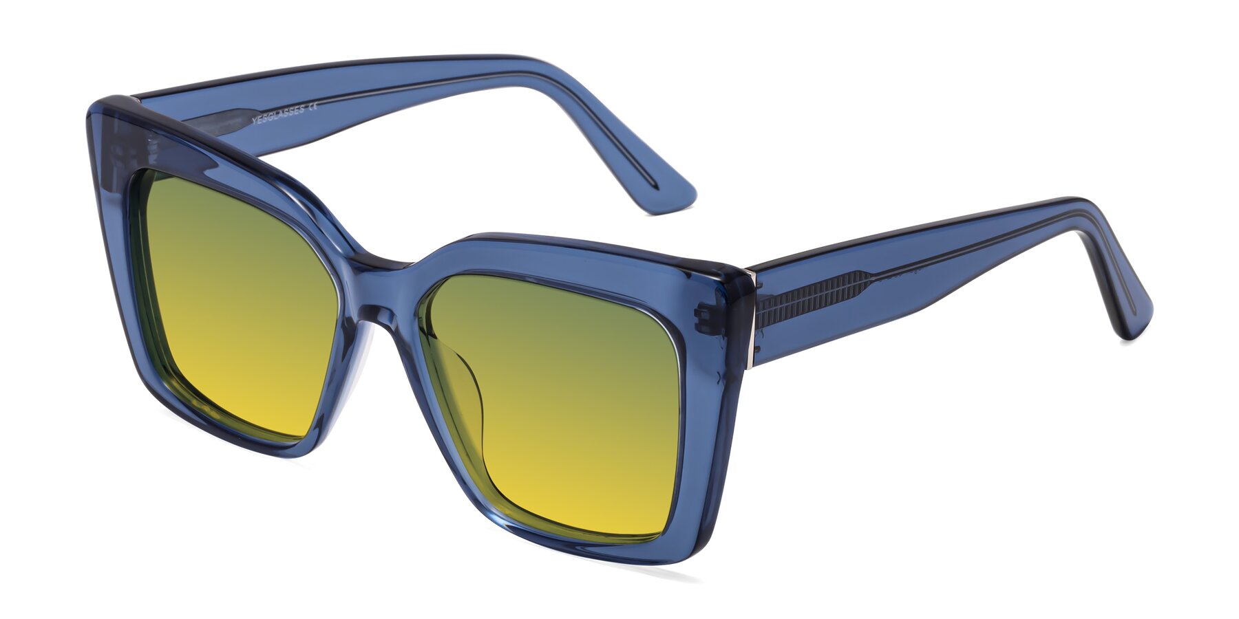 Angle of Hagen in Translucent Blue with Green / Yellow Gradient Lenses